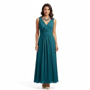 Anne Klein Blue Sleeveless V-Neck Midi Dress